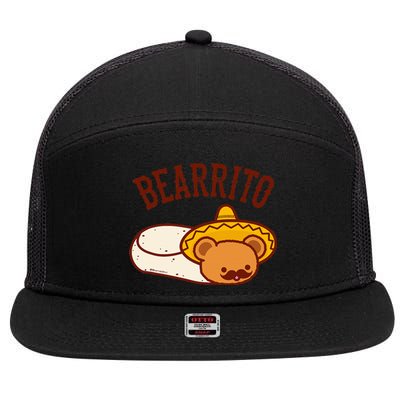 Mexican Bearrito Teddy Bear Burrito With Mustache 7 Panel Mesh Trucker Snapback Hat