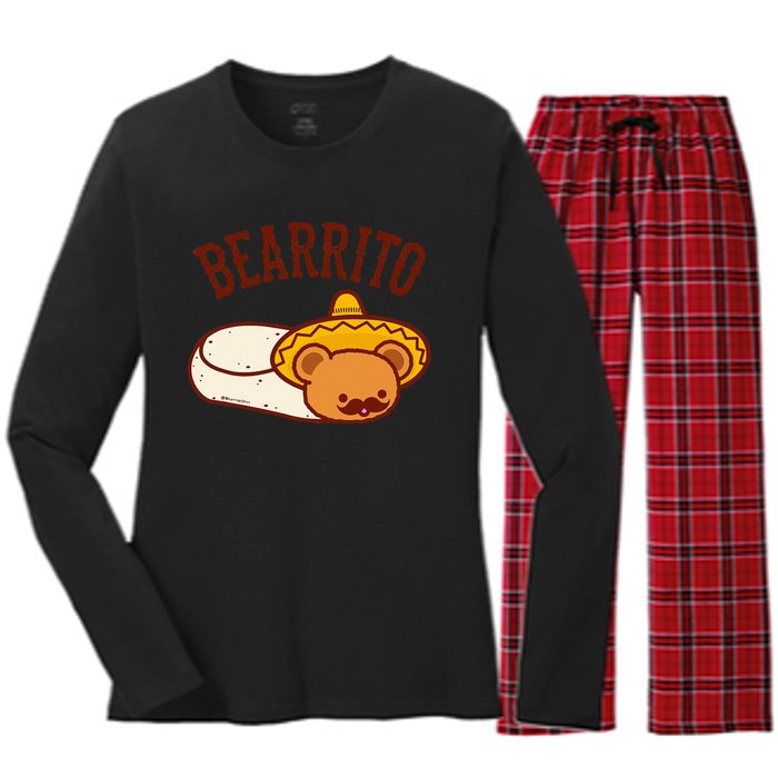 Mexican Bearrito Teddy Bear Burrito With Mustache Women's Long Sleeve Flannel Pajama Set 