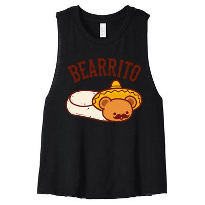 Mexican Bearrito Teddy Bear Burrito With Mustache Women's Racerback Cropped Tank