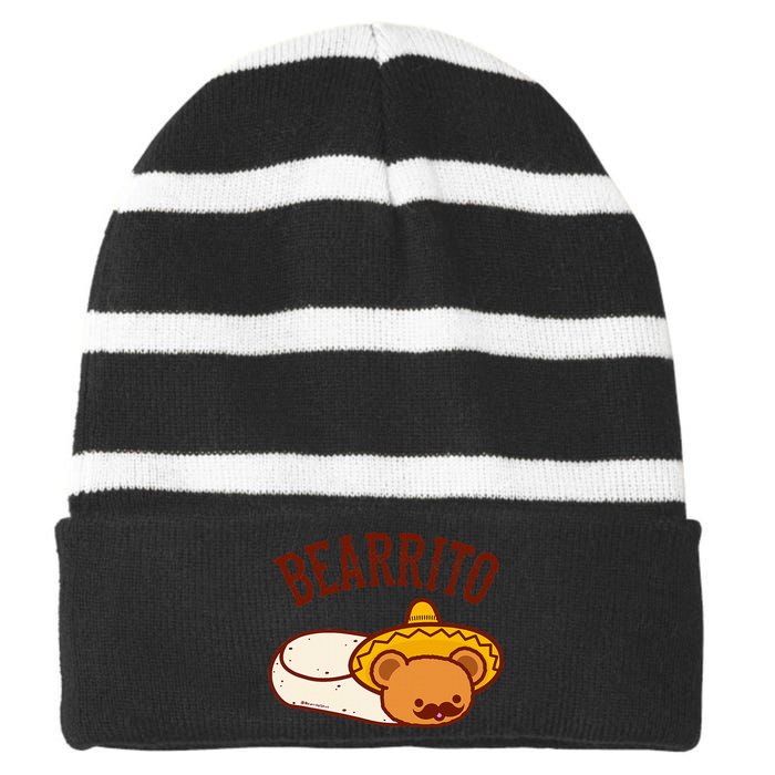 Mexican Bearrito Teddy Bear Burrito With Mustache Striped Beanie with Solid Band