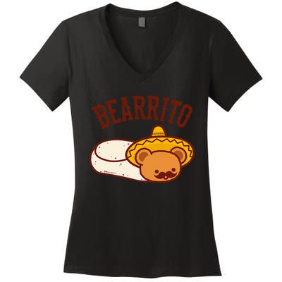 Mexican Bearrito Teddy Bear Burrito With Mustache Women's V-Neck T-Shirt