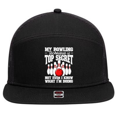 My Bowling Technique Is Secret Funny Bowling Bowler 7 Panel Mesh Trucker Snapback Hat