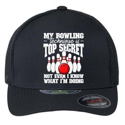 My Bowling Technique Is Secret Funny Bowling Bowler Flexfit Unipanel Trucker Cap