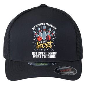 My Bowling Technique Is Top Secret Funny Bowling Bowler Flexfit Unipanel Trucker Cap