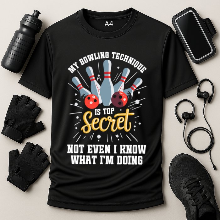 My Bowling Technique Is Top Secret Funny Bowling Bowler Performance Shirt