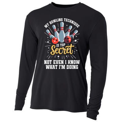 My Bowling Technique Is Top Secret Funny Bowling Bowler Cooling Performance Long Sleeve Crew