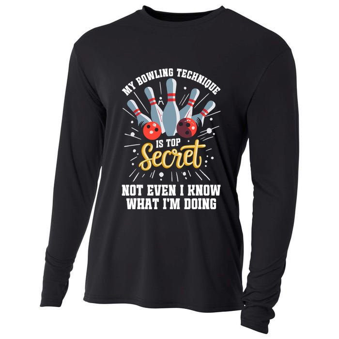 My Bowling Technique Is Top Secret Funny Bowling Bowler Cooling Performance Long Sleeve Crew