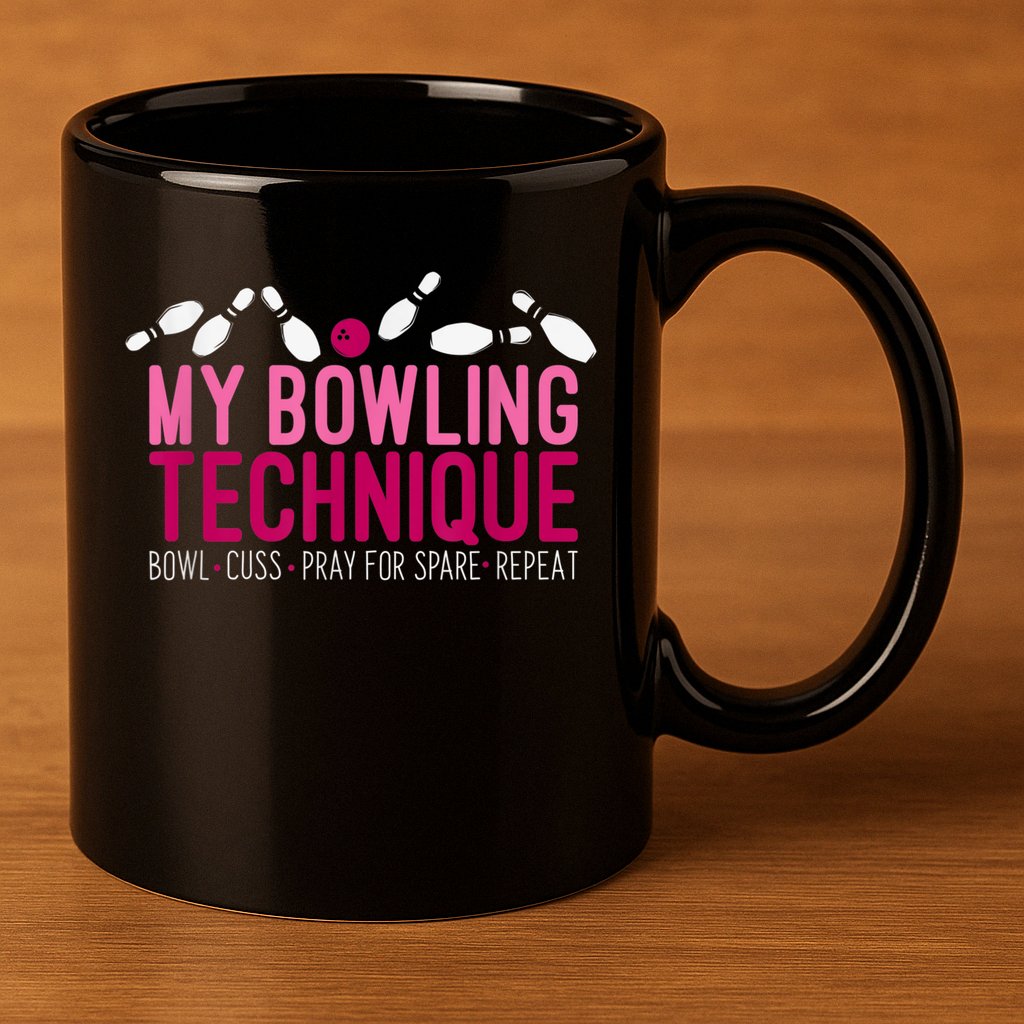 My Bowling Technique Funny Bowler 11oz C Handle Ceramic Mug