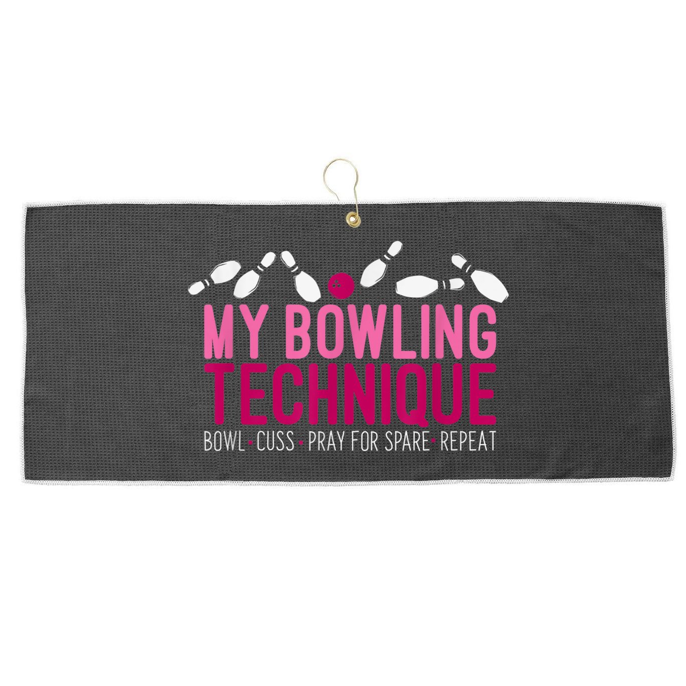 My Bowling Technique Funny Bowler Large Microfiber Waffle Golf Towel