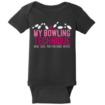 My Bowling Technique Funny Bowler Baby Bodysuit