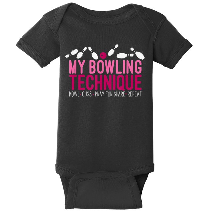 My Bowling Technique Funny Bowler Baby Bodysuit
