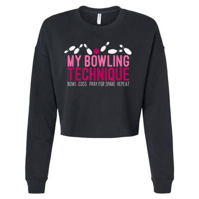 My Bowling Technique Funny Bowler Cropped Pullover Crew
