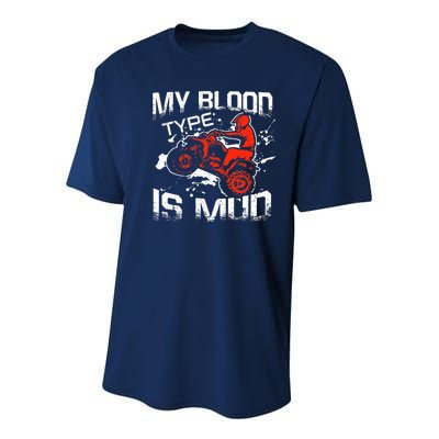 My Blood Type Is Mud Quad Bike ATV FourWheeler Rider Youth Performance Sprint T-Shirt