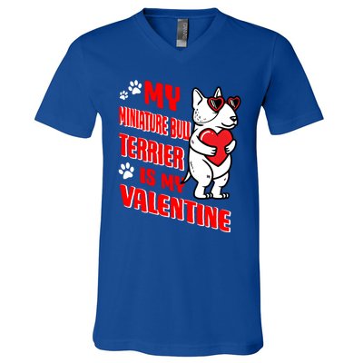 Miniature Bull Terrier Valentines Day Dog Love Mini Bull Gift V-Neck T-Shirt