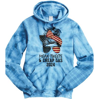 Messy Bun Trumpgirl Mean Tweets And Cheap Gas 2024 Tie Dye Hoodie