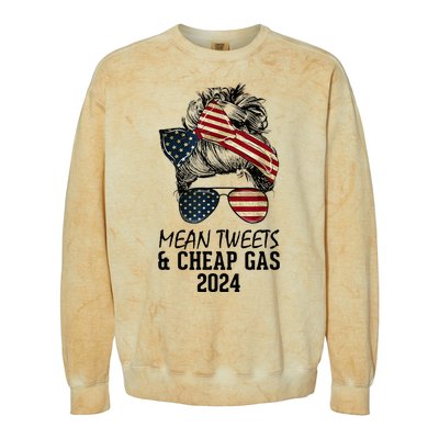 Messy Bun Trumpgirl Mean Tweets And Cheap Gas 2024 Colorblast Crewneck Sweatshirt