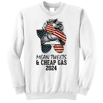 Messy Bun Trumpgirl Mean Tweets And Cheap Gas 2024 Sweatshirt