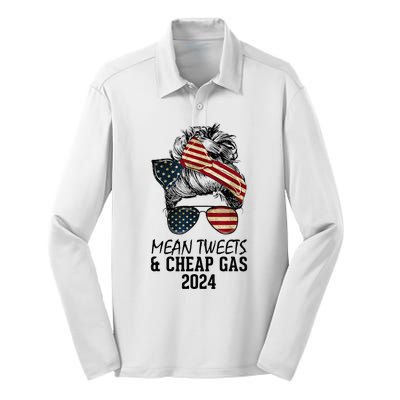 Messy Bun Trumpgirl Mean Tweets And Cheap Gas 2024 Silk Touch Performance Long Sleeve Polo