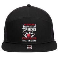 My Bowling Technique Is Top Secret Funny Bowling Bowler 7 Panel Mesh Trucker Snapback Hat