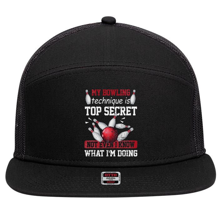My Bowling Technique Is Top Secret Funny Bowling Bowler 7 Panel Mesh Trucker Snapback Hat
