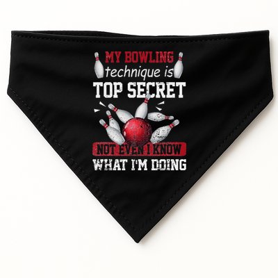 My Bowling Technique Is Top Secret Funny Bowling Bowler USA-Made Doggie Bandana