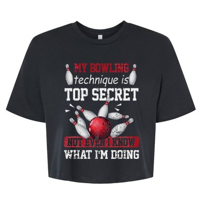 My Bowling Technique Is Top Secret Funny Bowling Bowler Bella+Canvas Jersey Crop Tee