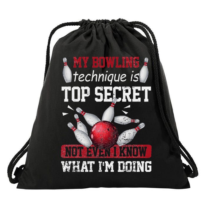 My Bowling Technique Is Top Secret Funny Bowling Bowler Drawstring Bag