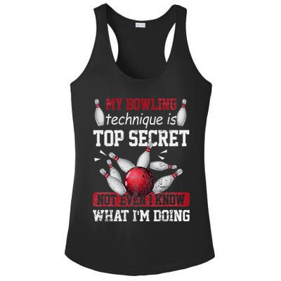 My Bowling Technique Is Top Secret Funny Bowling Bowler Ladies PosiCharge Competitor Racerback Tank