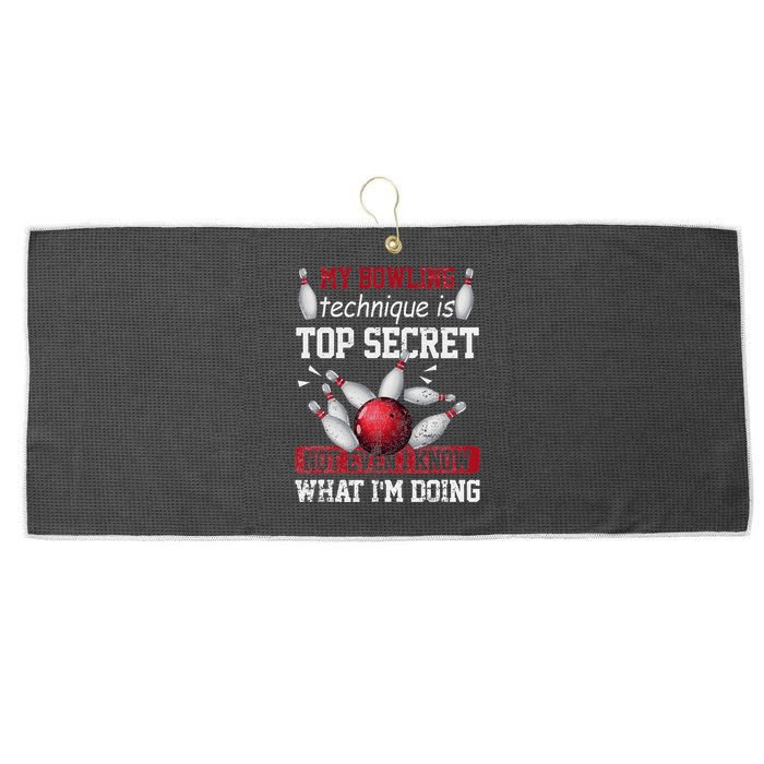 My Bowling Technique Is Top Secret Funny Bowling Bowler Large Microfiber Waffle Golf Towel