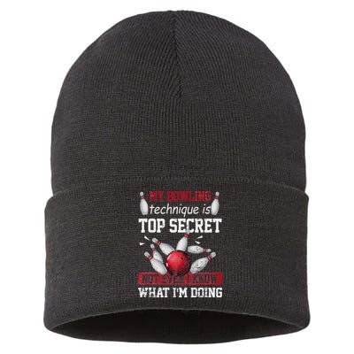 My Bowling Technique Is Top Secret Funny Bowling Bowler Sustainable Knit Beanie