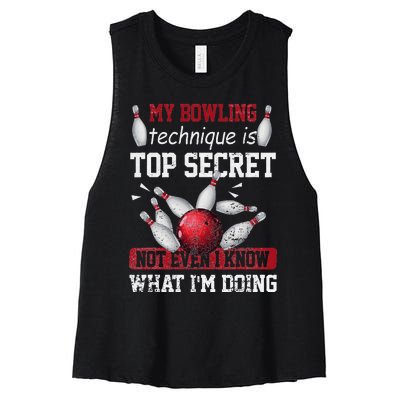 My Bowling Technique Is Top Secret Funny Bowling Bowler Women's Racerback Cropped Tank