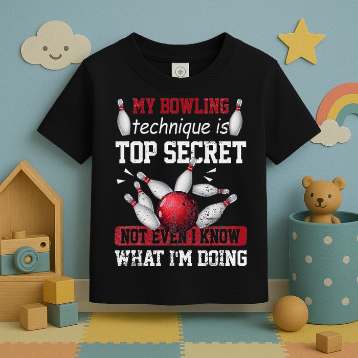My Bowling Technique Is Top Secret Funny Bowling Bowler Toddler T-Shirt