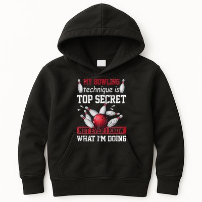 My Bowling Technique Is Top Secret Funny Bowling Bowler Kids Hoodie
