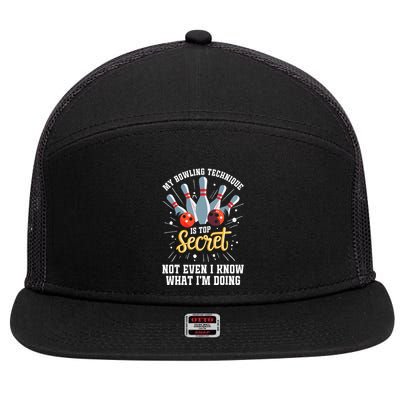 My Bowling Technique Is Top Secret Funny Bowling Bowler 7 Panel Mesh Trucker Snapback Hat