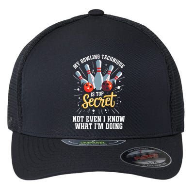 My Bowling Technique Is Top Secret Funny Bowling Bowler Flexfit Unipanel Trucker Cap