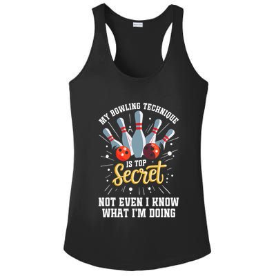My Bowling Technique Is Top Secret Funny Bowling Bowler Ladies PosiCharge Competitor Racerback Tank