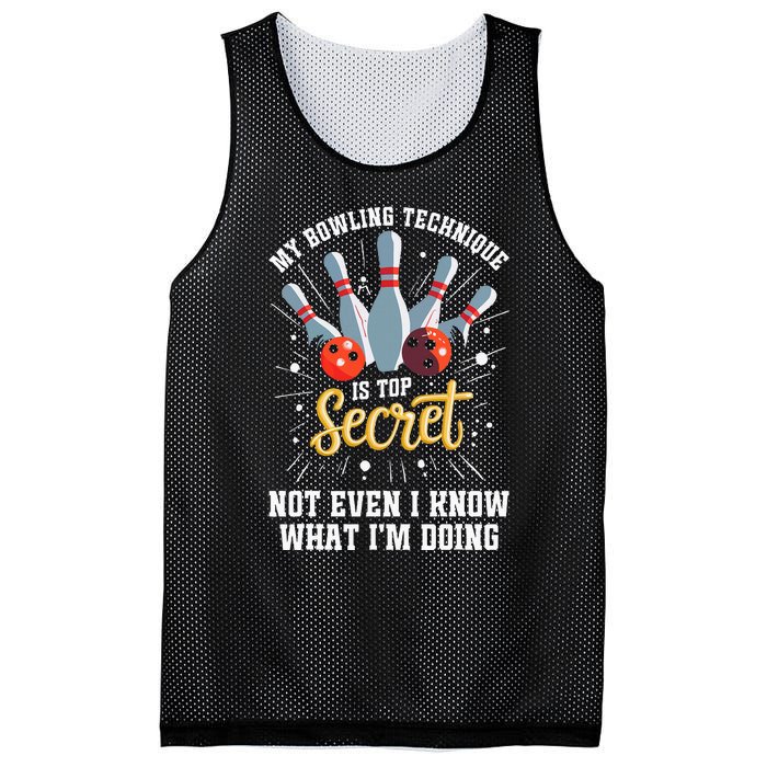 My Bowling Technique Is Top Secret Funny Bowling Bowler Mesh Reversible Basketball Jersey Tank