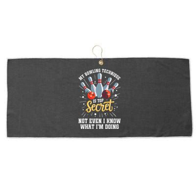 My Bowling Technique Is Top Secret Funny Bowling Bowler Large Microfiber Waffle Golf Towel