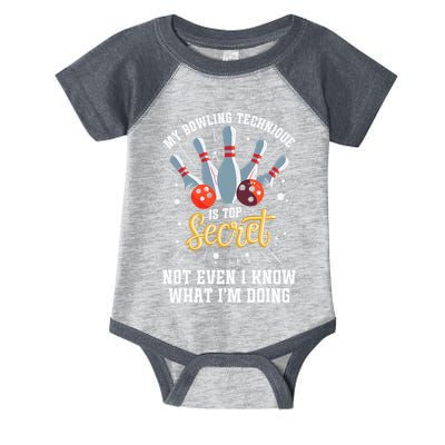 My Bowling Technique Is Top Secret Funny Bowling Bowler Infant Baby Jersey Bodysuit
