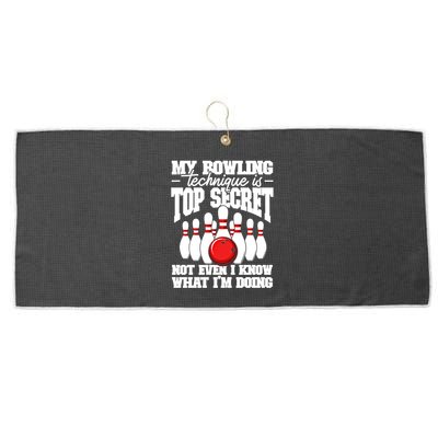 My Bowling Technique Is Top Secret Funny Bowling Bowler Cool Gift Large Microfiber Waffle Golf Towel