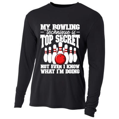 My Bowling Technique Is Top Secret Funny Bowling Bowler Cool Gift Cooling Performance Long Sleeve Crew
