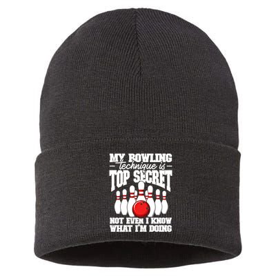 My Bowling Technique Is Top Secret Funny Bowling Bowler Cool Gift Sustainable Knit Beanie