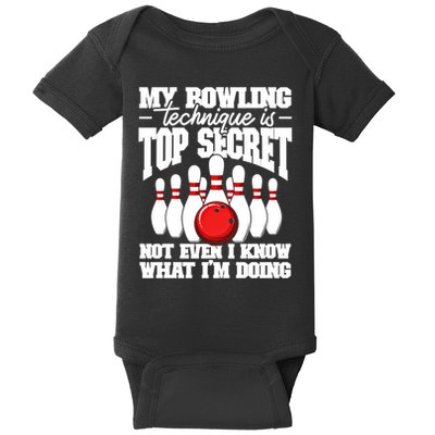 My Bowling Technique Is Top Secret Funny Bowling Bowler Cool Gift Baby Bodysuit