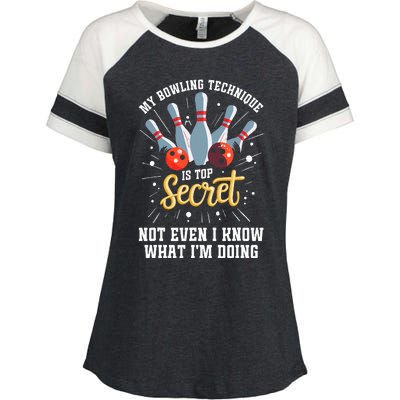 My Bowling Technique Is Secret Funny Bowling Bowler Enza Ladies Jersey Colorblock Tee