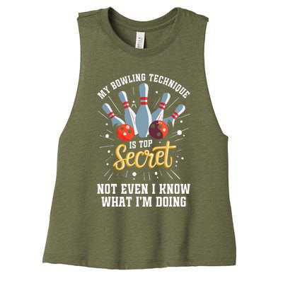 My Bowling Technique Is Secret Funny Bowling Bowler Women's Racerback Cropped Tank