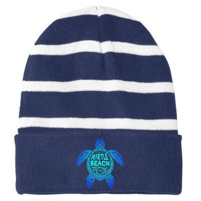 Myrtle Beach Tribal Sea Turtle South Carolina Vacation 2025 Striped Beanie with Solid Band