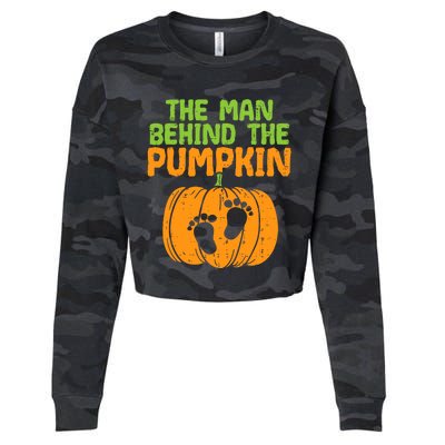 Man Behind The Pumpkin Dad Halloween Pregnancy Announcement Cropped Pullover Crew