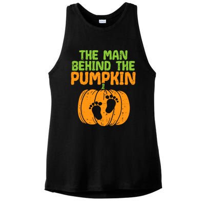 Man Behind The Pumpkin Dad Halloween Pregnancy Announcement Ladies PosiCharge Tri-Blend Wicking Tank