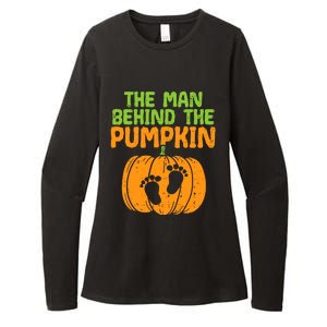 Man Behind The Pumpkin Dad Halloween Pregnancy Announcement Womens CVC Long Sleeve Shirt