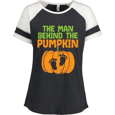 Man Behind The Pumpkin Dad Halloween Pregnancy Announcement Enza Ladies Jersey Colorblock Tee